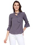 Style Quotient Women Solid Grey Polymoss Regular Smart Casual Top