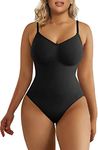 SHAPERX Bodysuit for Women Seamless Body Shaper Tummy Control Shapewear Thong Adjustable Strap, UK-SZ5215-Black-XXS/XS