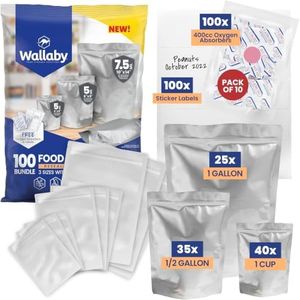 Wallaby 100 Count Mylar Bag Bundle - Multi-Size Pouches, 100x 400cc Oxygen Absorbers, 100x Labels - Heat Sealable, Food Safe & BPA-Free - Long-Term Food Storage for Preppers - Silver (Gusset)
