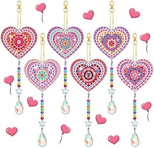 Perthlin 6 Pieces Valentine's Day Diamond Art Kits Double Sided Heart Diamond Art Suncatchers Wind Chimes Valentine Diamond Art Ornaments for Valentines Day Gifts Hanging Diamond Accessories