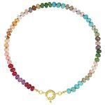 KissYan Beaded Gemstone Necklace for Women, Colorful Bead Choker Necklace Natural Stone Freshwater Pearl Boho Summer Handmade Jewelry(B08)