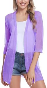 iClosam Women Casual 3/4 Sleeve Sheer Open Front Cardigan Sweater (Light Purple, X-Large)