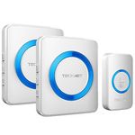 TECKNET Wireless Doorbell, Doorbell IP65 Waterproof Twin Wall Plug-in Cordless Door Chime Kit with 400m Range, 60 Chimes, 120dB Lound 5-Level Volume & Blue Light, Plug in Door Entry Bell