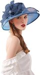 TLMNU Organza Fascinator Hat - Women¡¯s Wide Brim Church Bridal Tea Party Wedding Hat 06DarkBlue