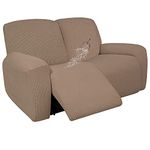 Easy-Going 100% Dual Waterproof Recliner Loveseat Cover, 6-Pieces Stretch Reclining Sofa Cover with Pocket, Jacquard 2 Seat Sofa Slipcover Leakproof Washable (Loveseat, Camel)