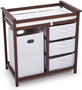 Wooden Baby Changing Table, Diaper Changing Table, Infant Diaper Changing Station Dresser with Laundry Hamper, 3 Drawer Basket and Changing Pad