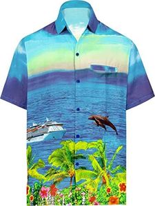 LA LEELA Likre Beach Point Collar Shirt Royal Blue 226 Medium | Chest 40" - 44"