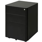 Vinsetto 3 Drawer Vertical File Cabinet, Steel Lockable Filing Cabinet with Wheels for A4, Letters, and Legal-Sized Files for Home Office, Black