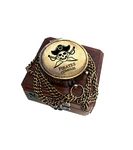 M.A & SONS Brass 2'' Working Pirates Brass Compass Chain with Wooden Box Personalized Available