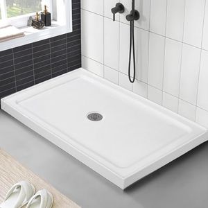 Garvee Shower Base 48'' L x 32'' W with Stainless Steel Drain, Shower Pan & Tray with Non-Slip Texture, Center Drain