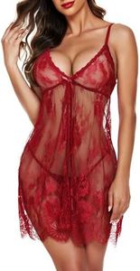 Avidlove Women's Bridal Lingerie Sexy Lace Babydoll Chemise Sheer Honeymoon Nightgowns Dark Red, XXL