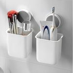 Boniry Plastic Toothbrush Holders for Bathroom, Wall-Mounted Brush Holder, Tooth Brushes Holder Stand, Bathroom Organiser and Toothpaste Holder - Washroom Organizer and Brush Stand (Abs White 2 Pcs)