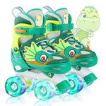 Dino Kids Toddler Roller Skates for Boys Girls Dinosaur Quad Skating Shoes with Shiny Light up Wheels Adjustable Sizes Beginners rollerskates for Birthday Xmas Gifts