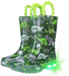 Funspread Toddlers Kids Rain Boots - Light Up Rain Boots for Boys Waterproof Outdoor Shoes with Easy-On Handles Green Little Kids Size 12