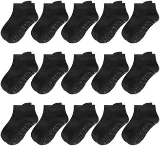LIFPAU Todder Non Slip Socks, Kids Grip Ankle Socks, Anti Skid Sock 15 Pairs for Active Boys Girls Kids 5-7 Years(Black,5-7Years)