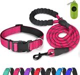 Dynmeow Reflective Dog Collar and Leash Set, 6FT Strong Climbing Rope Leash with Padded Handle, Adjustable Pet Collar with Soft Neoprene Padding for Puppy Small Dogs (Hotpink,XS)