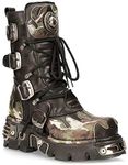 NEW ROCK 591-S15 Boots CAMOUFLAGE Flame Metallic Black Leather Goth Punk Biker 36