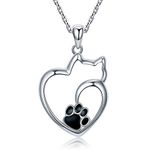 Bolelis 925-Sterling-Silver Moon Cat Heart Necklace - Cute Cat Pendant Paw Print Necklace For Women,Cat-lovers and Teenage Girl Christmas and Birthday Jewelry Gifts, Metal, not known