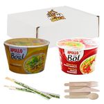 Large Instant Noodle Bowl Duo Bundle - With Apollo XL Chicken & Curry Flavours -Includes Eco-Friendly Chopsticks and Cutlery - 2 x 85g