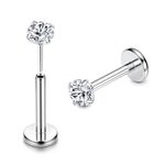 ADRAMATA G23 Titanium Labret Studs 16G Threadless Push in Lip Piercing CZ Stud Piercing Jewellery for Tragus/Nose/Helix/Conch/Medusa/Lip/Labret - Helix Tragus Cartilage Earring for Women Men (2Pcs),3