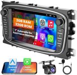 Car Radio Android Stereo for Ford Focus II C-MAX S-MAX Galaxy II Kuga Mondeo Built in Wireless CarPlay Android Auto Radio, Bluetooth Audio Receiver 7" Screen GPS Navi Backup Camera WiFi FM RDS SWC