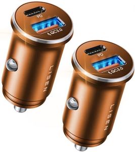 LISEN 48W USB C Car Charger Adapter [2 Pack] [Mini & Metal] Cigarette Lighter USB Charger Fast Charging [PD QC 3.0] USBC Car Phone Charger for iPhone 15 Pro Max Plus 14 Samsung Galaxy iPad Orange