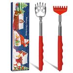 (2-Pack) Extendable Back Scratcher, Santa's Claws Telescopic Back Scratchers in Christmas Theme Box, Funny Stocking Stuffers for Adult Men Women, Red Massage Tool for Back with Rubber Handles