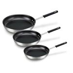 Lagostina Ristorante 3-Ply Clad Professional Non-Stick Stainless Steel, 3-Piece Skillet Set, 20cm / 8”, 26cm / 10”, and 30cm / 12” Skillet Set, Induction Ready Frying Pans, Oven Safe, Silver and Black