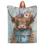 Turamurra Highland Cow Blanket Gifts for Women Girls Kids Soft Warm Lightweight Cozy Rustic Wooden Farmhouse Floral Throw Blankets for Bed Sofa Living Room Couch Home Decor 50"x60"