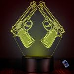 Creative 3D Pistol Night Light Optical Illusion Decor Lamp 16 Colors Changing Remote Control USB Powered Touch Switch LED Table Desk Lamp Brithday Children Kids Christmas Xmas Gift