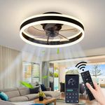 GESUM Modern Ceiling Fan with Light, 19.7" Flush Mount Low Profile Ceiling Fan,Dimmable 3 Color 6 Speeds Enclosed Ceiling Fan Light for Kids Room/Kitchen/Bathroom/Bedroom (Black)