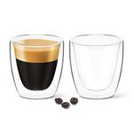 DLux Espresso Coffee Cups 80ml, Double Wall, Clear Glass Set of 2 3oz Glasses, Insulated Borosilicate Glassware Tea Cup Mug