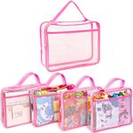 Toy Zippered Blocks Set Storage Bags for Kids - 4PC Large PVC Storage Organizer Bags with Mesh Side Pockets for Puzzle, Clay, Book, Small Models and Mini Plush Toys. 9”x3”x11.8” (Pink)