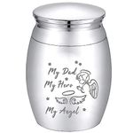 CREATCABIN Mini Cremation Urn Small Keepsake Urns Ashes Alloy Kit My Dad Hero Angel Metal Sharing Urn Memorials Miniatur Container Remains for Female Male Human Pets Angel & Fairy 1.6x1.2 Inch(Silver)