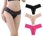 marysgift Lace Panties Thong for Women Floral Lace G-String Low Waist T-Back Seamless Bikini See Through Underwear 3 Pack (Z03,XL UK 12 14)