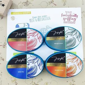 Metallic Pigment Ink Pad Set, Gold, Silver, Copper, Rose Gold, for Card Making, Scrapbooking, Paper Crafts, Ages 14+ (Gold Shimmer Ink Pad 4 Colors B)