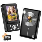 Digital Camera, 2024 Upgraded 1080P 44MP Digital Cameras for Kids, Digital Point and Shoot Camera with 16X Zoom, 32GB SD Card, Time Stamp, Compact Small Travel Camera for Boys Girls Teens, Black