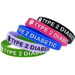 Crounuas Rubber Bracelets TYPE 2 DIABETIC Silicone Wristband Soft Inspirational Rubber Bracelets,Rubber Wristbands with Sayings Rubber Bands for Men&Women 5 Pcs, Rubber Silicone