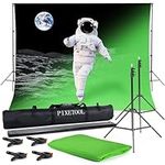 PIXETOOL - Green Screen with Stand (3m x 3m) - Photo Background - Photo Studio - Green Screen - Background Photography - Includes Stand (2.6 x 3m) and 4 Clips