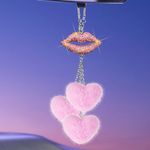 Bling Cute Car Accessories for Women with Diamond Lips & Plush Heart, Crystal Rear View Mirror Charm, Rhinestone Car Decoration, Valentine's Day Gifts, Interior Car Mirror Decor Hanging Ornament