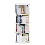 NUMENN Rotating Bookshelf, 4 Tier Revolving Bookcase, 360 Display Wood Book case Storage Rack, Swivel Corner Book Shelf Standing Bookcase for Kids Bedroom, StudyRoom, Living Room, White