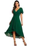 Ever-Pretty Women's Chiffon V-Neck Short Ruffled Sleeves Evening Gowns Wedding Guest Dress Dark Green 12UK