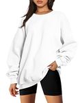 Trendy Queen Oversized Sweatshirts for Women Hoodies Crewneck Fall Winter Outfits Pullover Sweaters Clothes Fashion 2024, White, Small