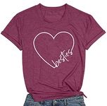 Besties Shirt Best Friends Shirts for Women Heart Print Short Sleeve Casual Friends Top Tee, Purple1, Medium