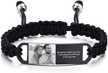 Custom Photo Bracelet for Men - Personalized Gifts for Him Her, Customized Picture, Name & Text Engraved Stainless Steel ID Braided Bracelet Wristband Jewelry Valentines Day Father's Day Gift