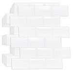 WALPLUS Upgrade Thicker 3D Tile Stickers Peel and Stick Backsplash Splashback Decals Tile Transfer for Kitchen Bathroom Living Room Stick on Tile Waterproof Pure White Glossy 20pcs 15.4x30.5cm