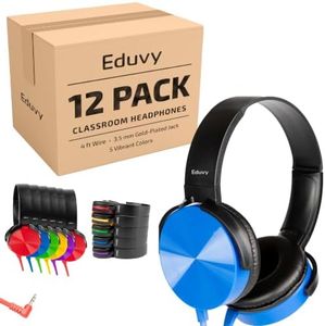 Eduvy Bulk Headphones for Classroom, 12 Pack Durable Wired School Headphones for Students. Teacher Must Haves Supplies from Elementary to College (Mixed Color)