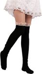 Apone Fatu Womens Thigh High Socks Lace Boot Socks Knee High Socks Warmer Lace Trim Long Stocking for Cosplay (White), Black, One Size