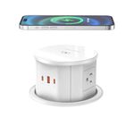 Pop Up Outlet with 15W Wireless Charger, 4 AC Outlets & PD 20W USB Fast Charging, 4.75 inch Desk Hole Power Grommet Connect 6FT Cord for Office, Conference, Kitchen Use, ETL & FCC Listed