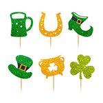 St.Patrick’s Day Cupcake Toppers - Saint Paddy's Day Shamrock Elf Shoes Leprechaun Hats Cupcake Toppers, Lucky Irish Themed Cupcake Decoration Food Picks Appetizers Toothpicks Sticks 6pcs